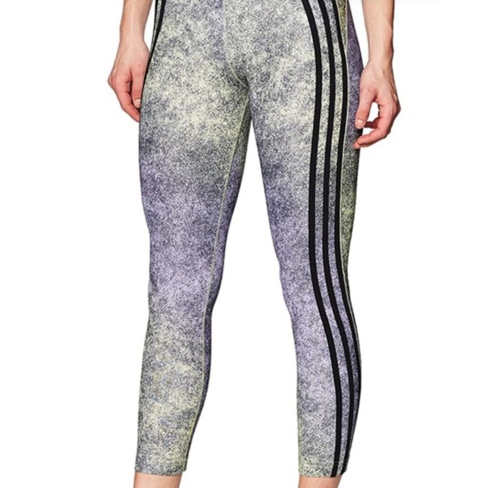 Adidas Climalite Womens Purple Lime Green‎ Static 3-Stripe Leggings FL9251 Small